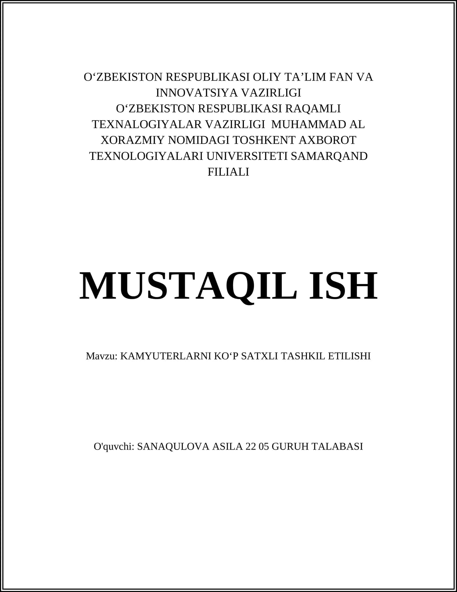 KAMYUTERLARNI KOʻP SATXLI TASHKIL ETILISHI