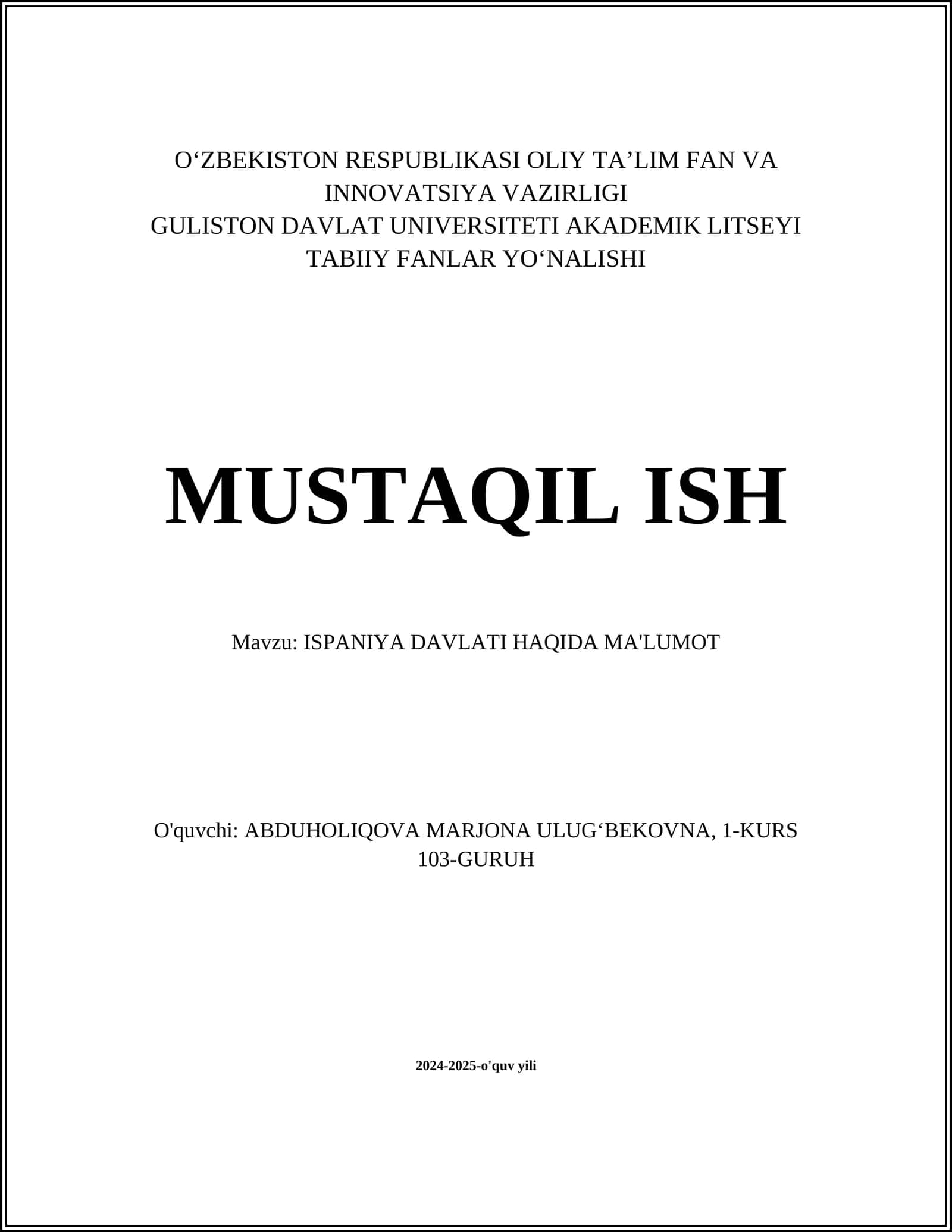 ISPANIYA DAVLATI HAQIDA MA'LUMOT