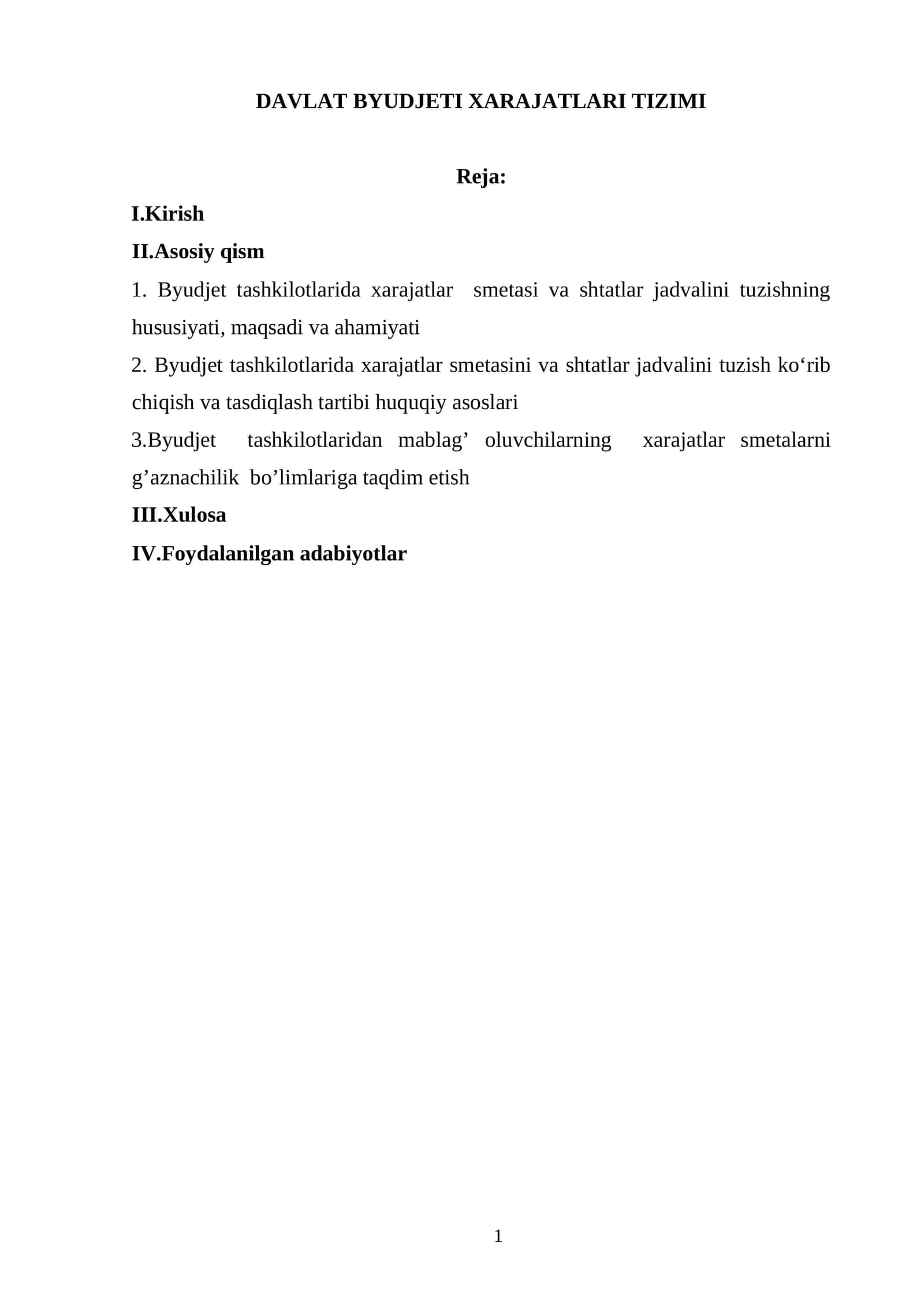 DAVLAT BYUDJETI XARAJATLARI TIZIMI