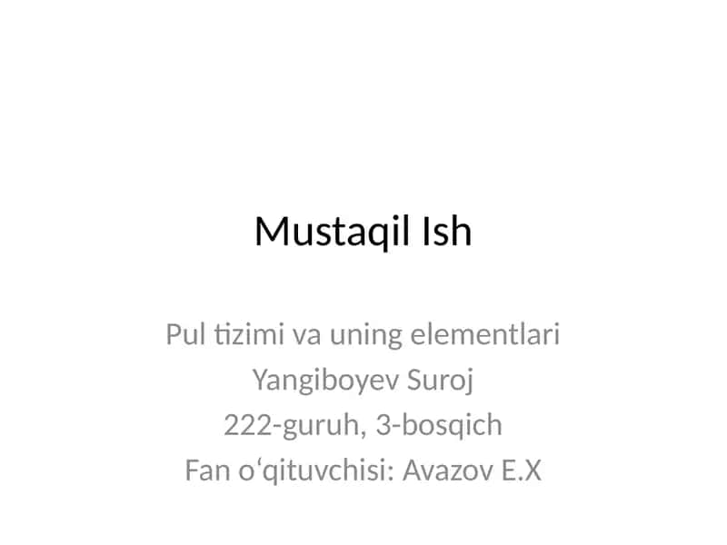 Pul Tizimi va uning Elementlari