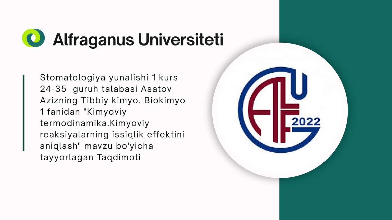 Kimyoviy termodinamika.Kimyoviy reaksiyalarning issiqlik effektini aniqlash