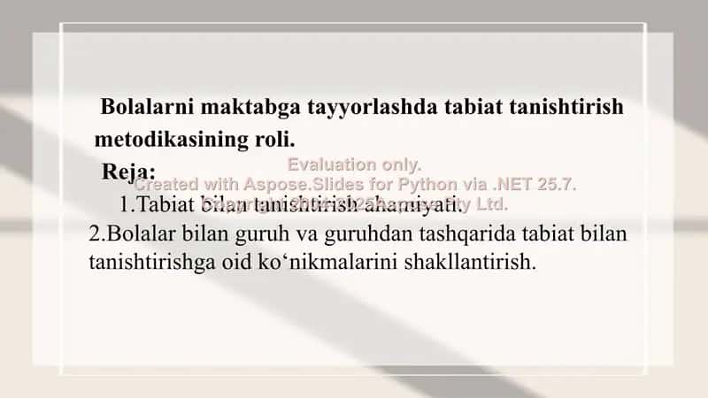 Bolalarni maktabga tayyorlashda tabiat tanishtirish metodikasi