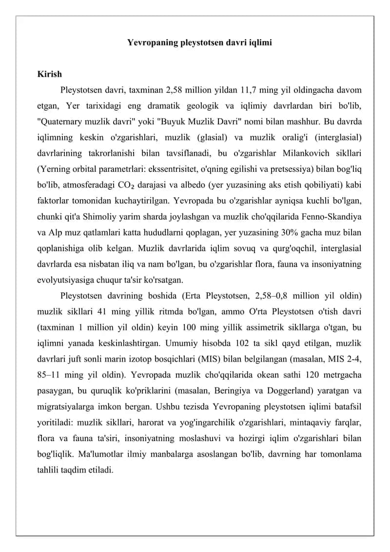 Yevropaning pleystotsen davri iqlimi tezis