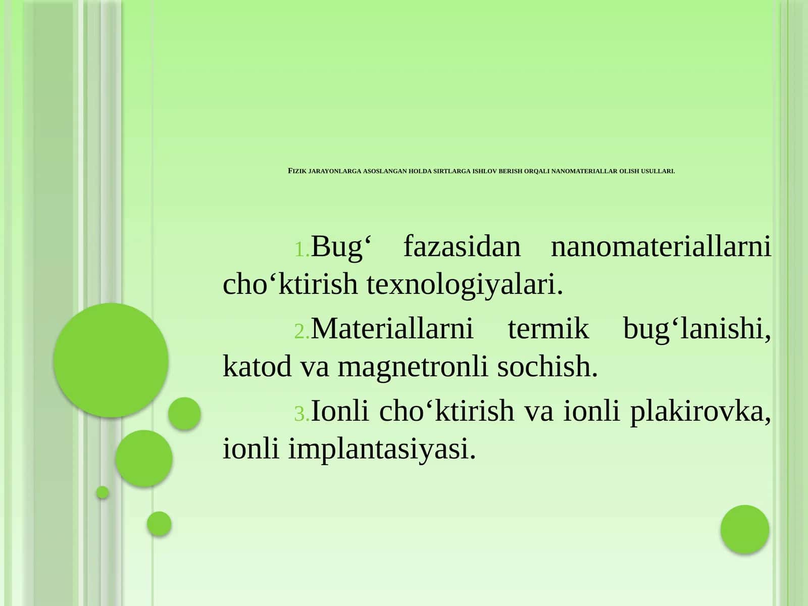 Nanomateriallar shunoslik texnologiyalari