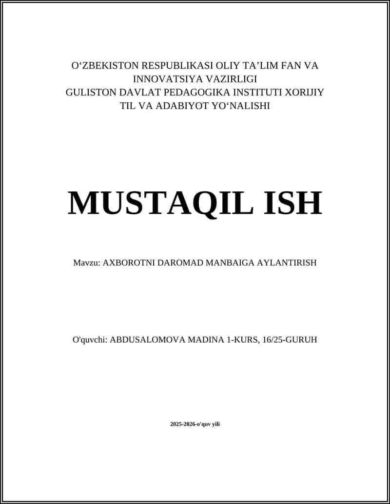 AXBOROTNI DAROMAD MANBAIGA AYLANTIRISH
