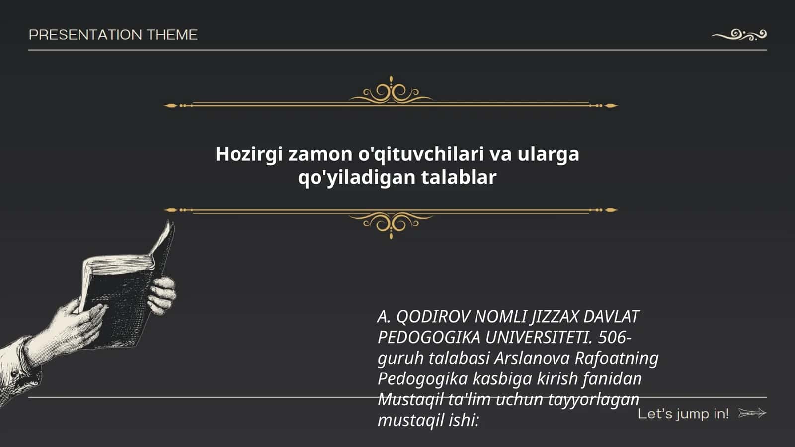Arslanova Rafoatning Pedogogika kasbiga kirish fanidan Mustaqil ta'lim uchun tayyorlagan mustaqil ish
