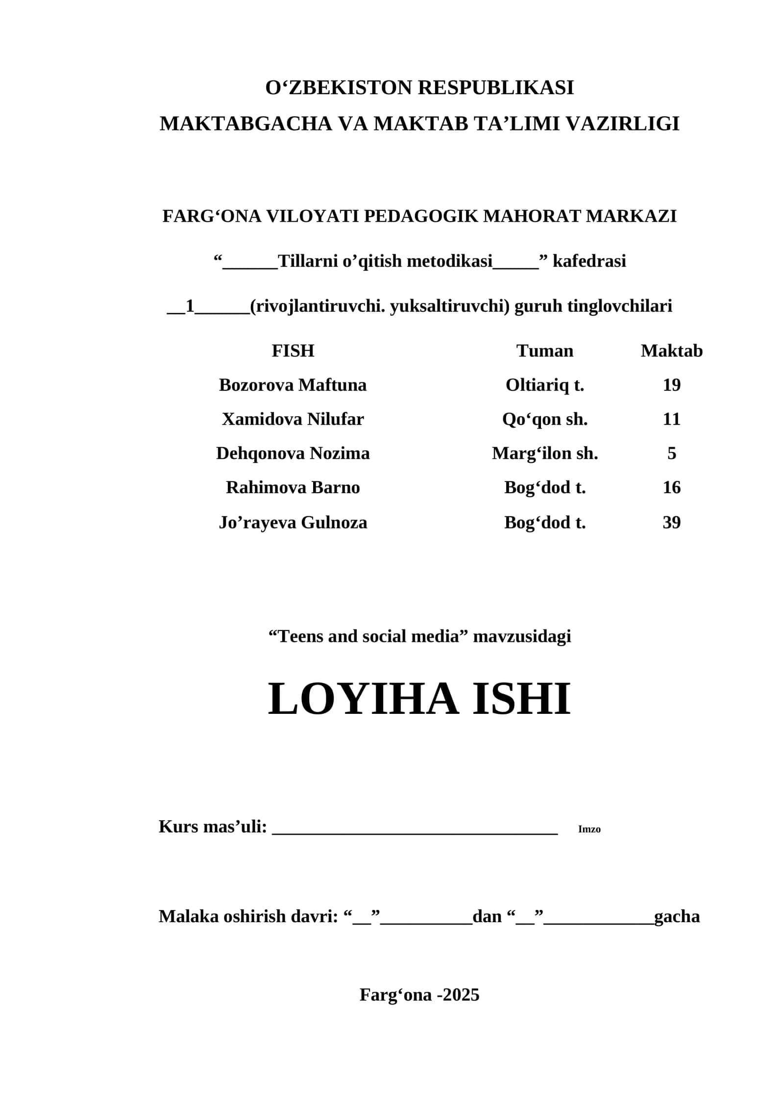 Teens and social media - Loyiha ISHI