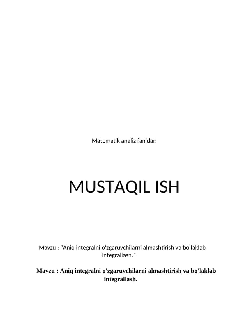 Matematik analiz fanidan