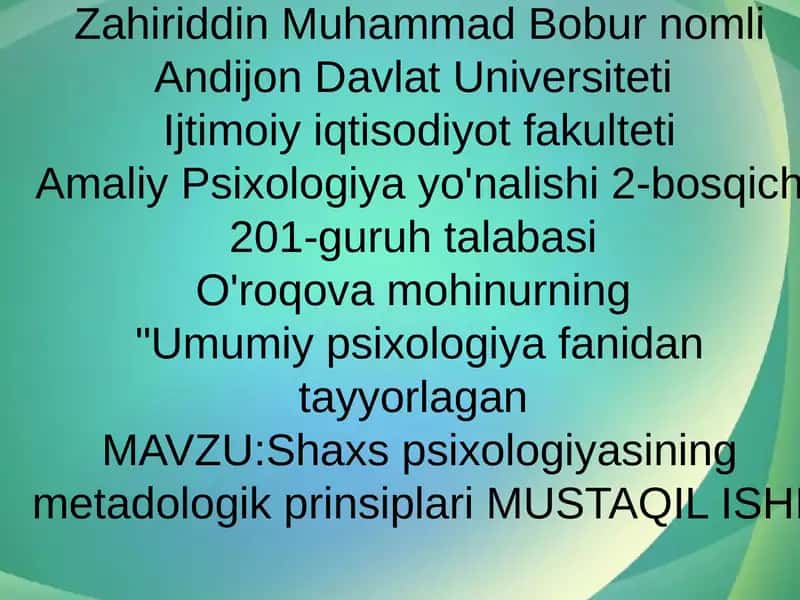 Shaxs psixologiyasi (Zahiriddin Muhammad Boburnomli Andijon Davlat Universiteti)