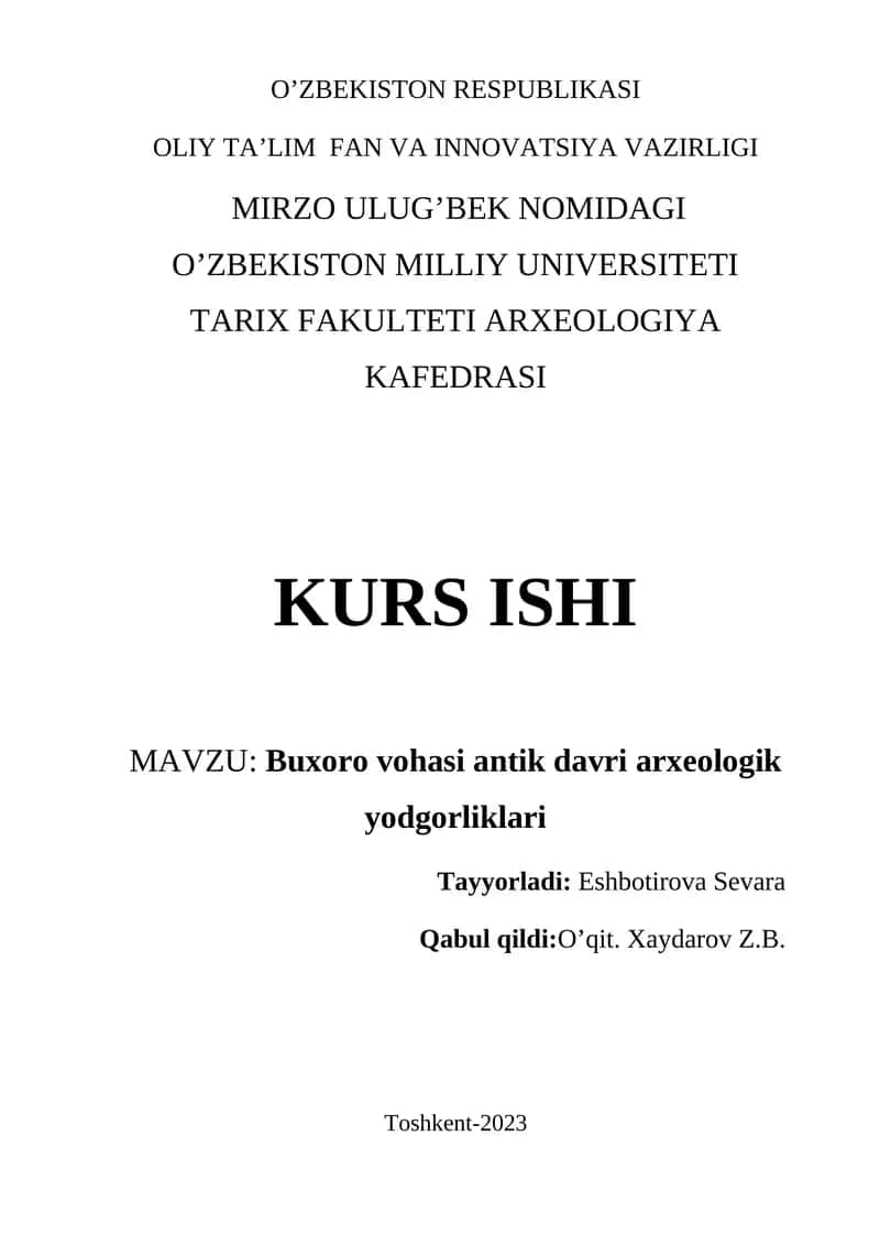 Buxoro vohasi antik davri arxeologik yodgorliklari