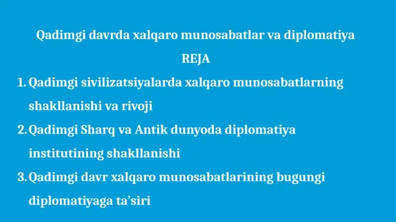 Qadimgi davrda xalqaro munosabatlar va diplomatiya