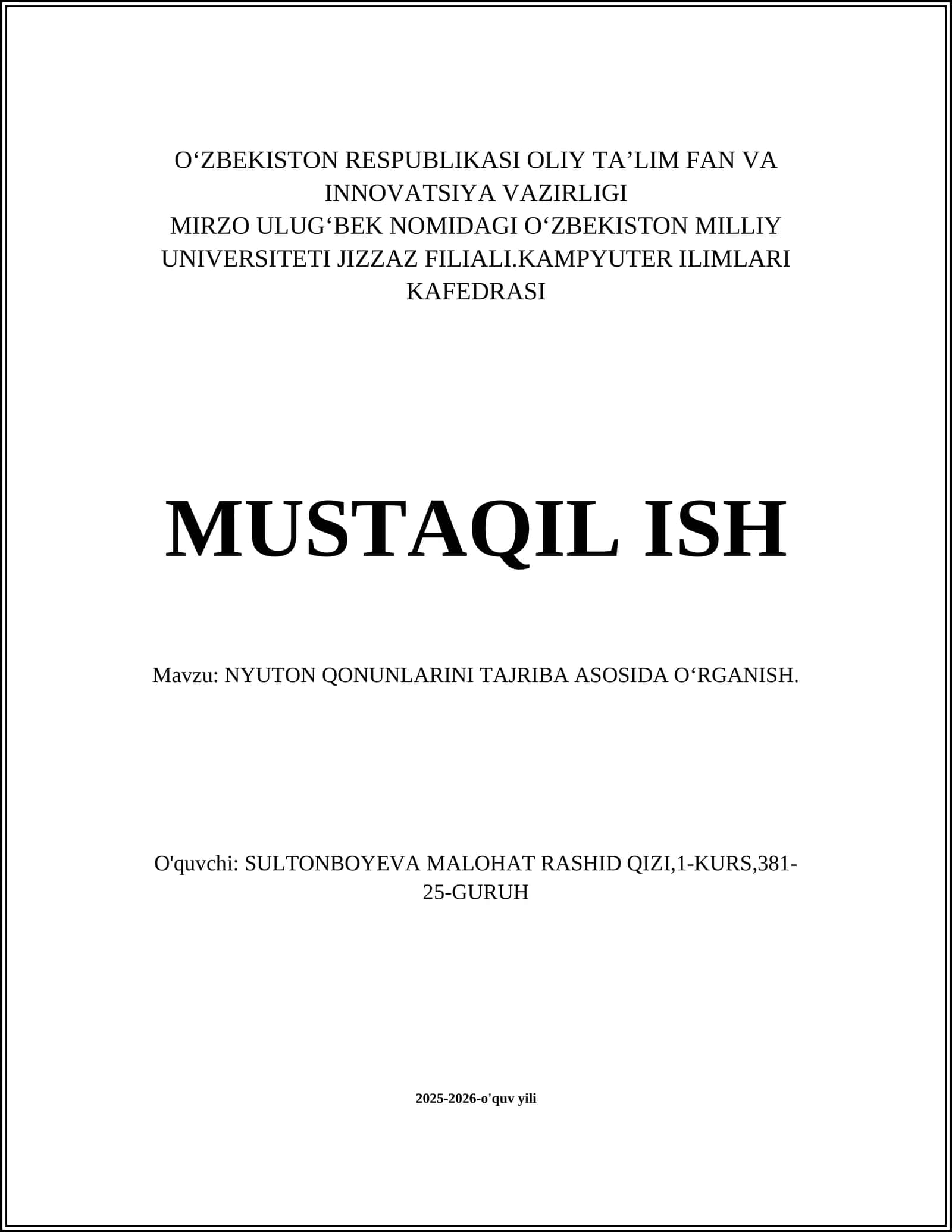 NYUTON QONUNLARINI TAJRIBA ASOSIDA OʻRGANISH