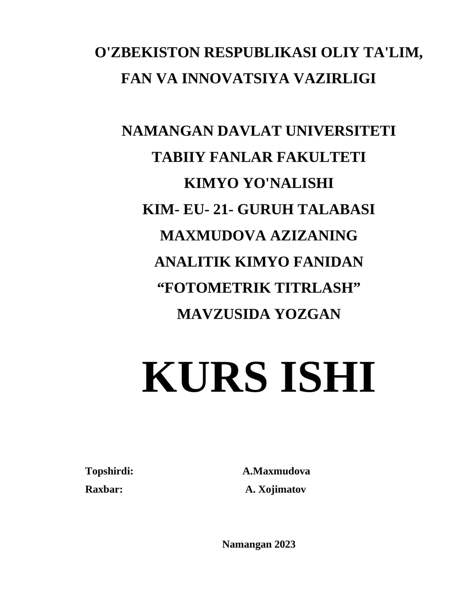 Fotometrik Titrlash Kursi
