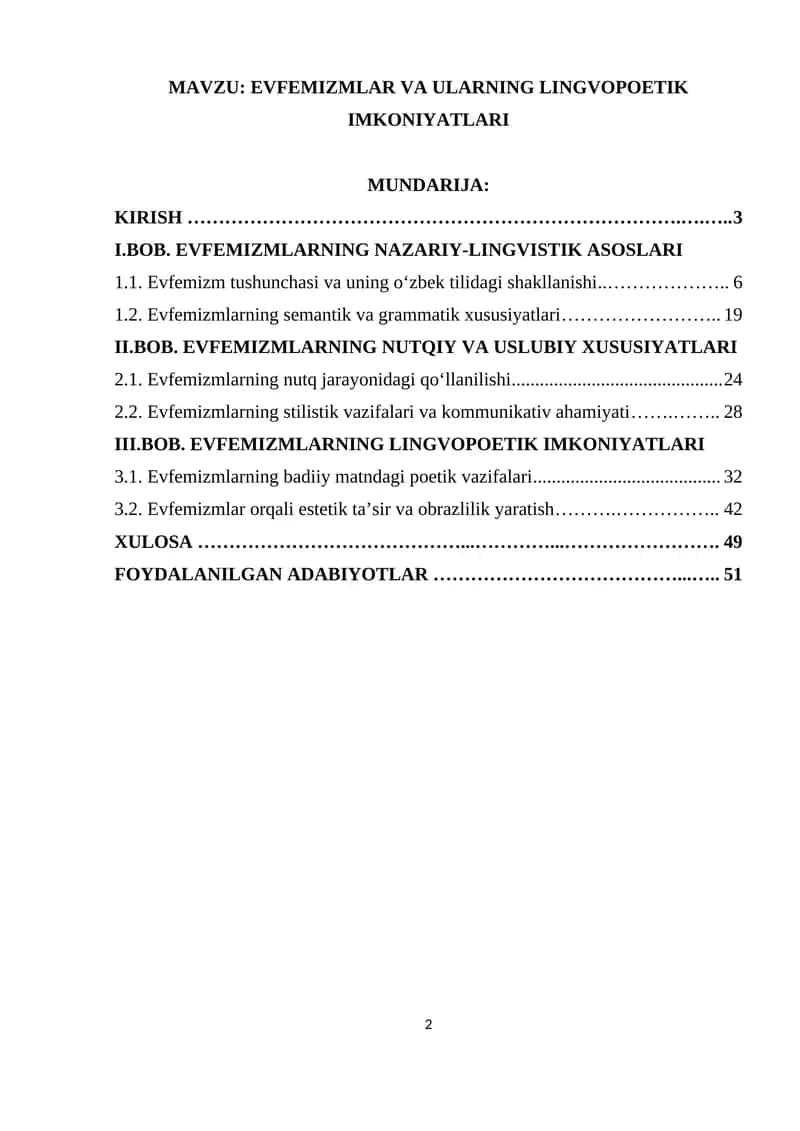 EVFEMIZMLAR VA ULARNING LINGVOPOETIK IMKONIYATLARI