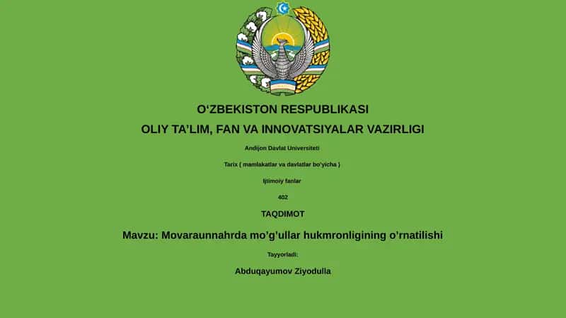 Movaraunnahrda mo’g’ullar hukmronligining o’rnatilishi