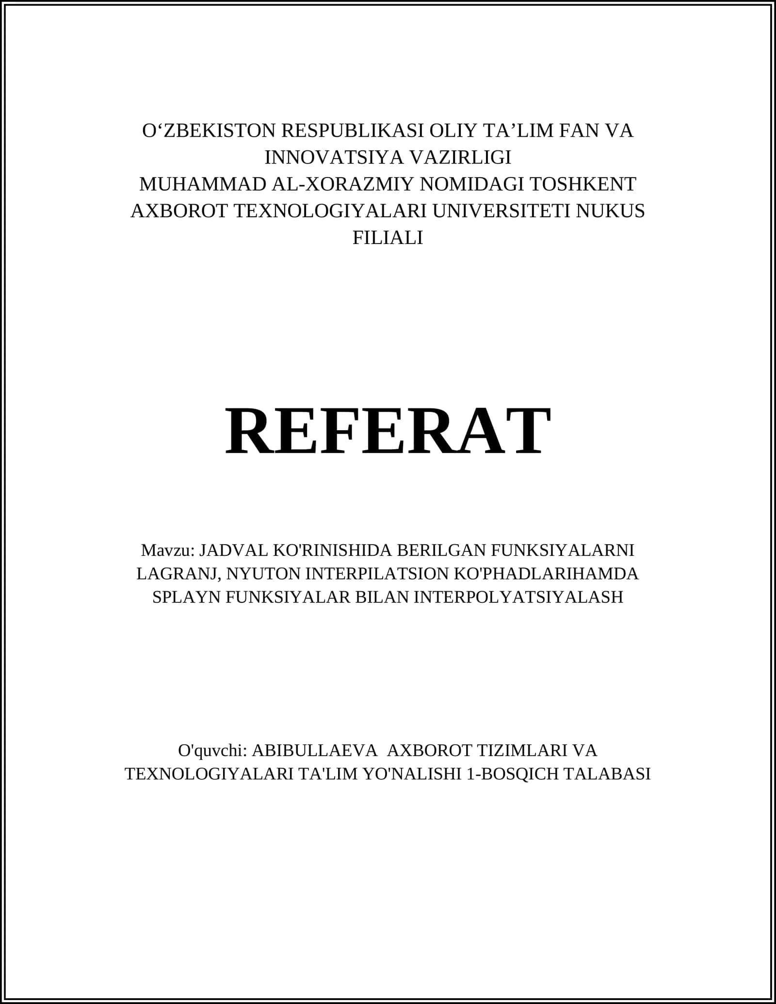 Lagrange Interpolatsiyasi
