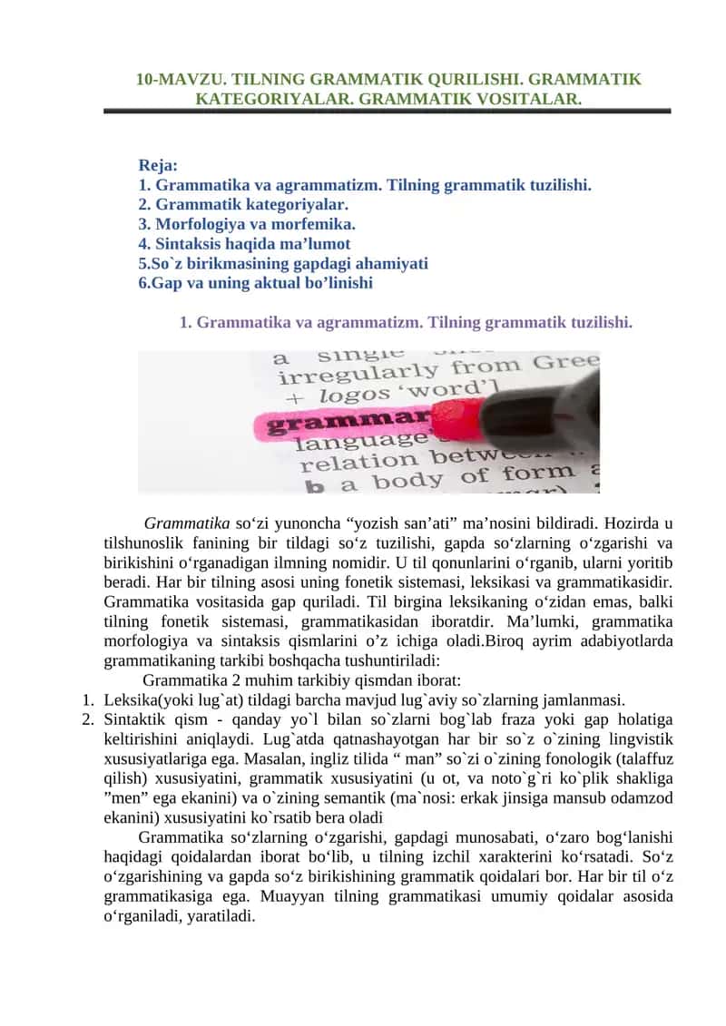 TILNING GRAMMATIK QURILISHI