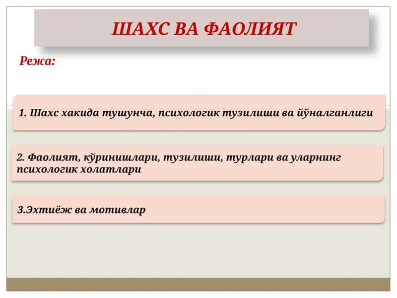ШАХС ВА ФАОЛИЯТ