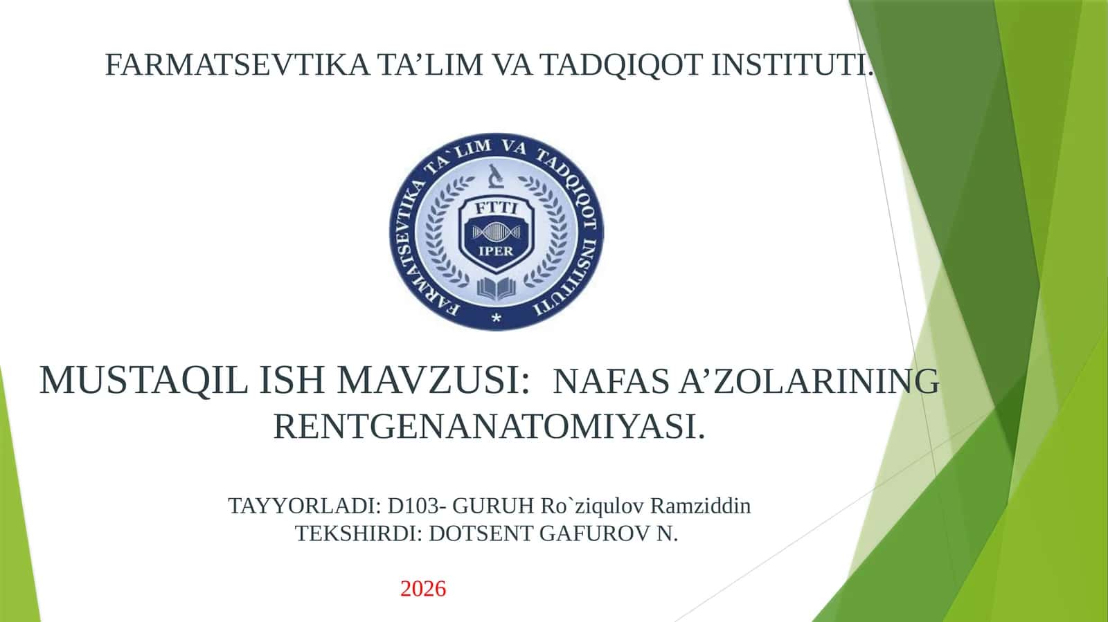 NAFAS A’ZOLARINING RENTGENANATOMIYASI
