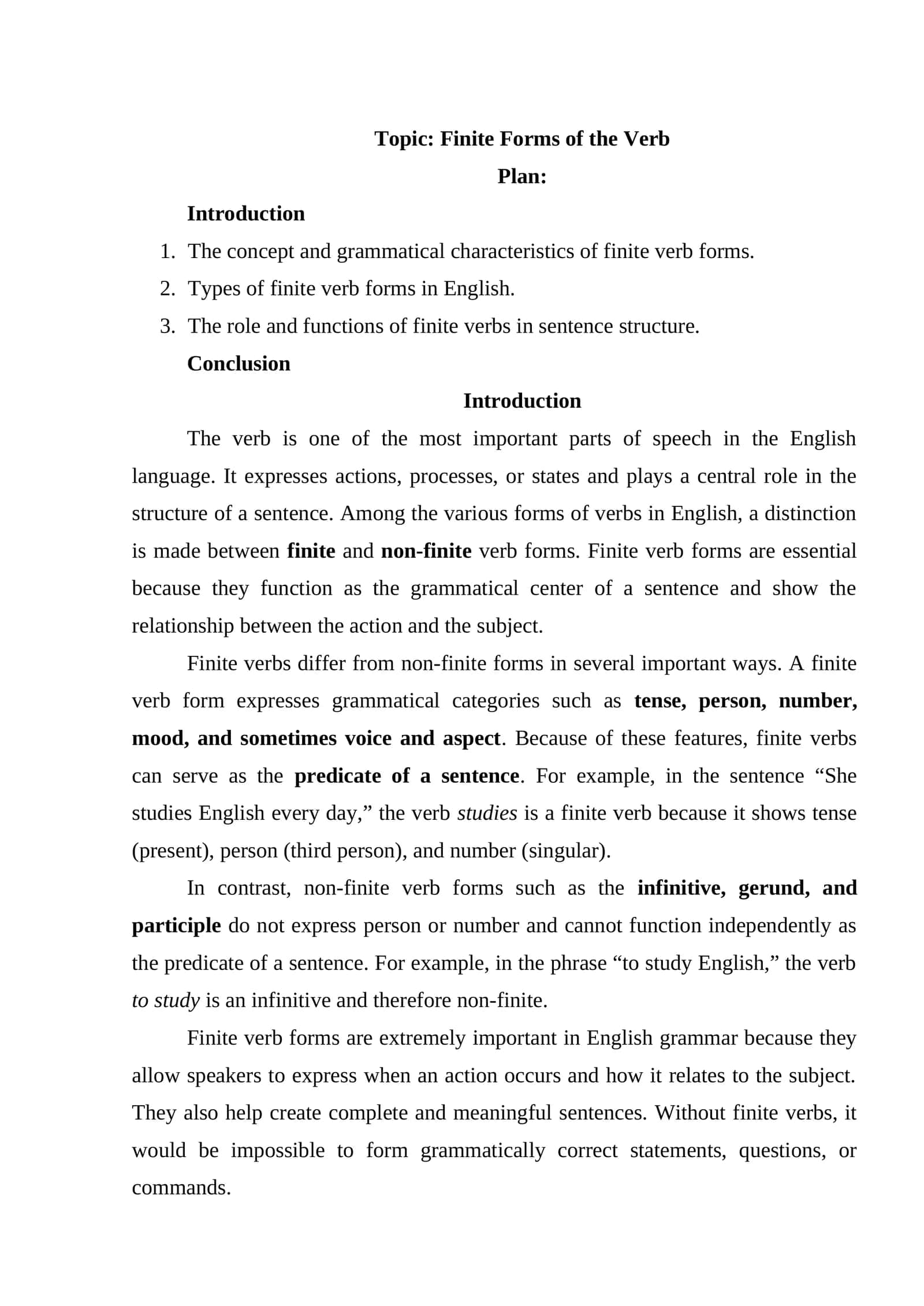Finite Forms of the Verb