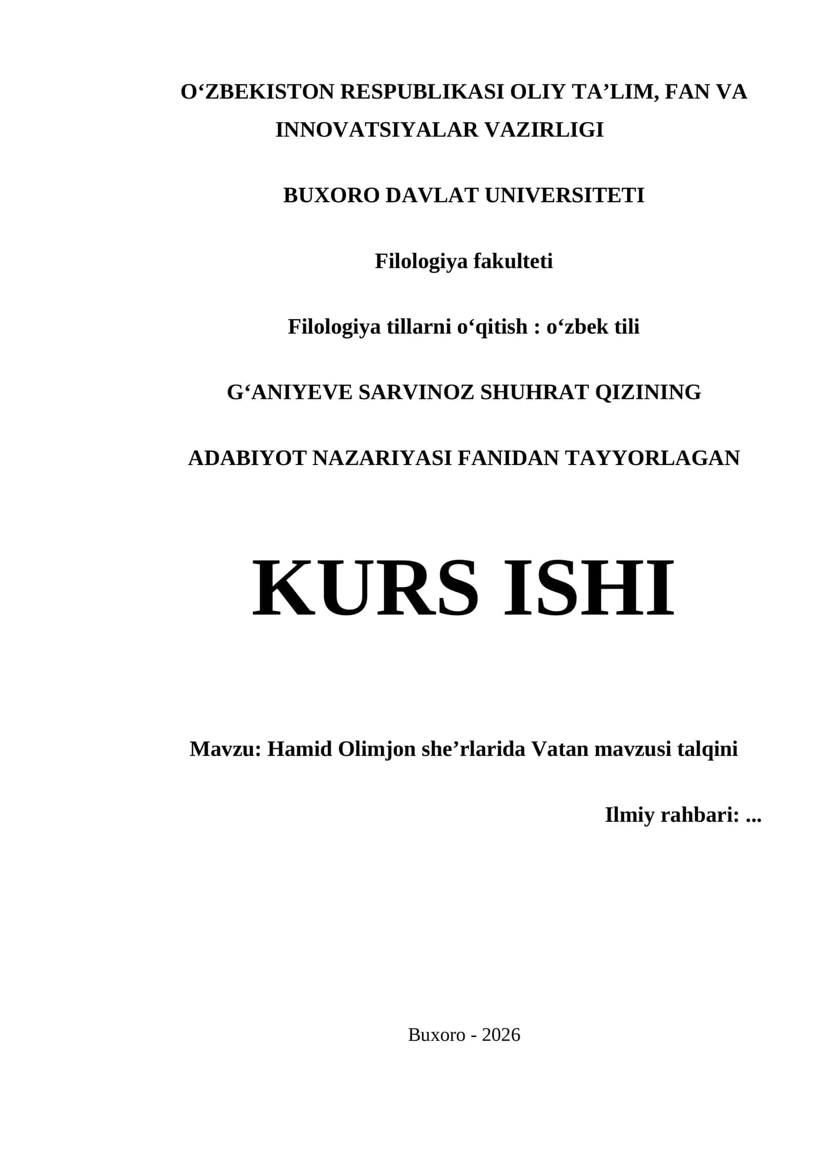 Hamid Olimjon sheʼrlarida Vatan mavzusi talqini