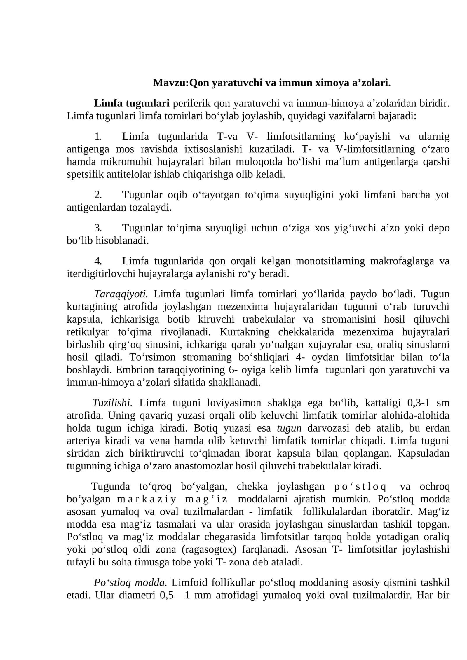 Qon yaratuvchi va immun ximoya a’zolari