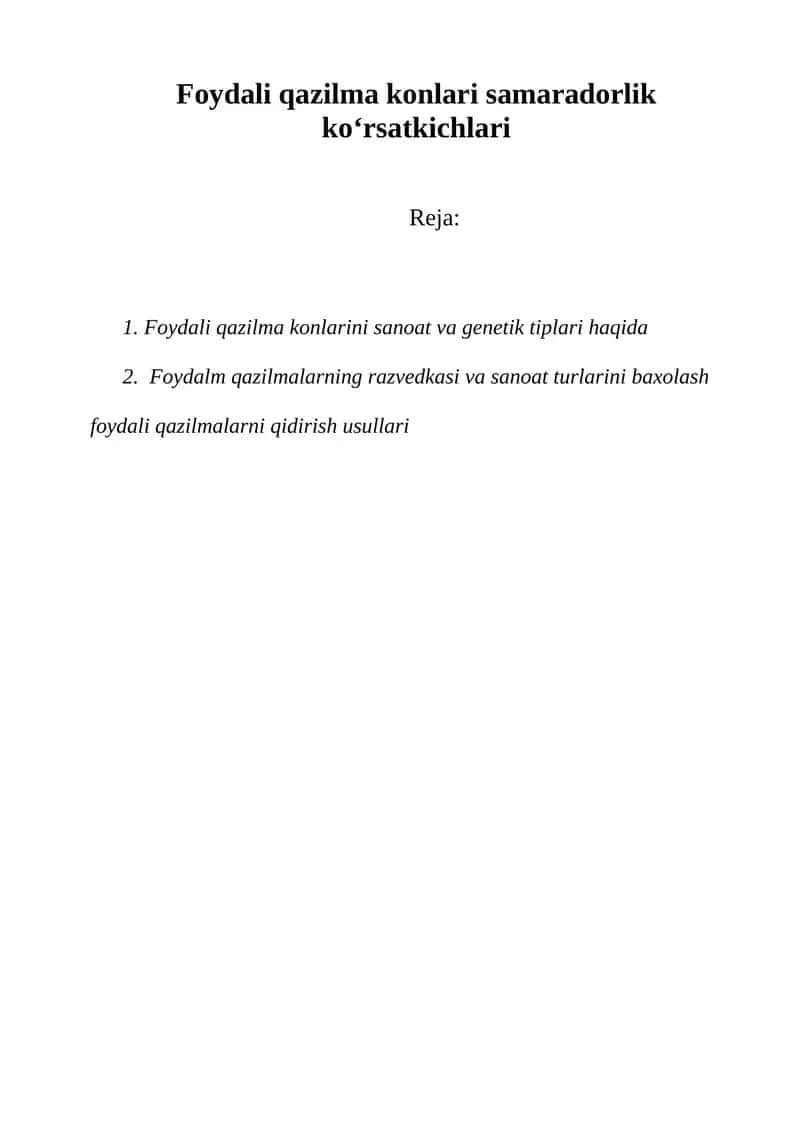 Foydali qazilma konlari samaradorlik koʻrsatkichlari