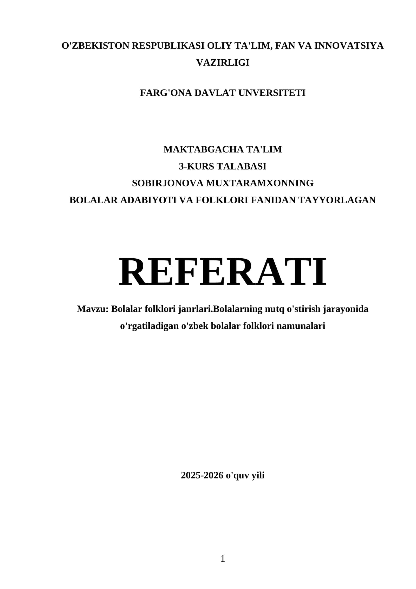 Bolalar folklori janrlari (Referat)
