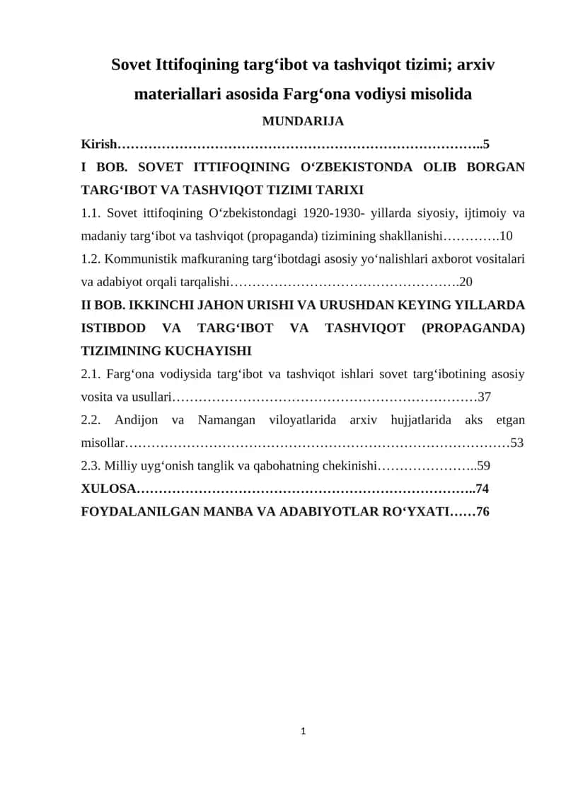 Sovet Ittifoqining targ‘ibot va tashviqot tizimi; arxiv materiallari asosida Farg‘ona vodiysi misolida