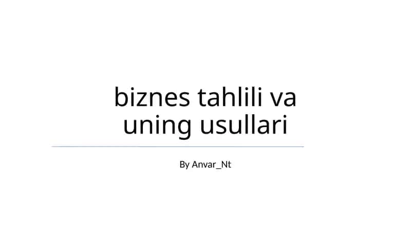 Biznes Tahlil va Usullari