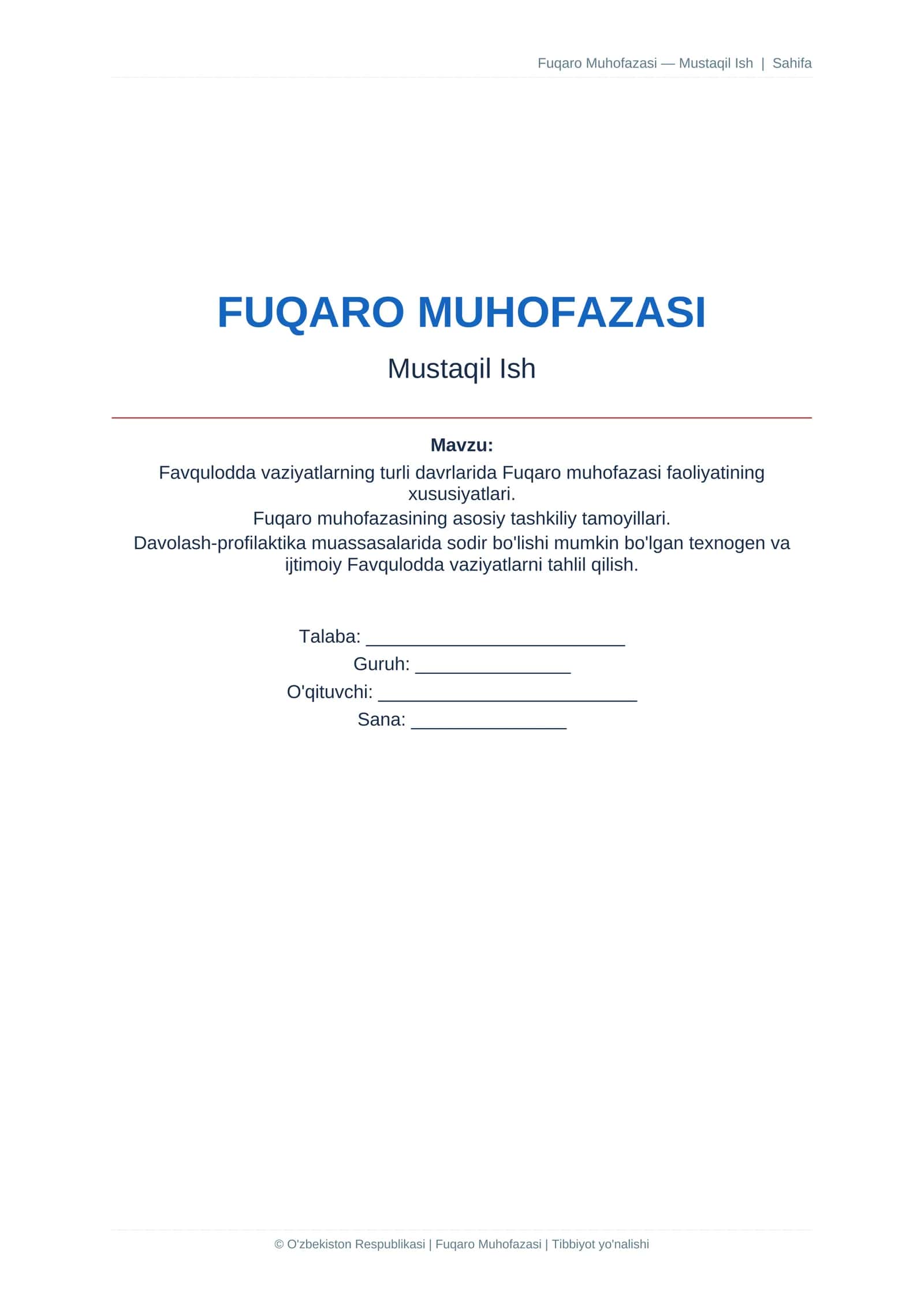 Favqulodda vaziyatlarning turli davrlarida Fuqaro muhofazasi faoliyatining xususiyatlari. Fuqaro muh