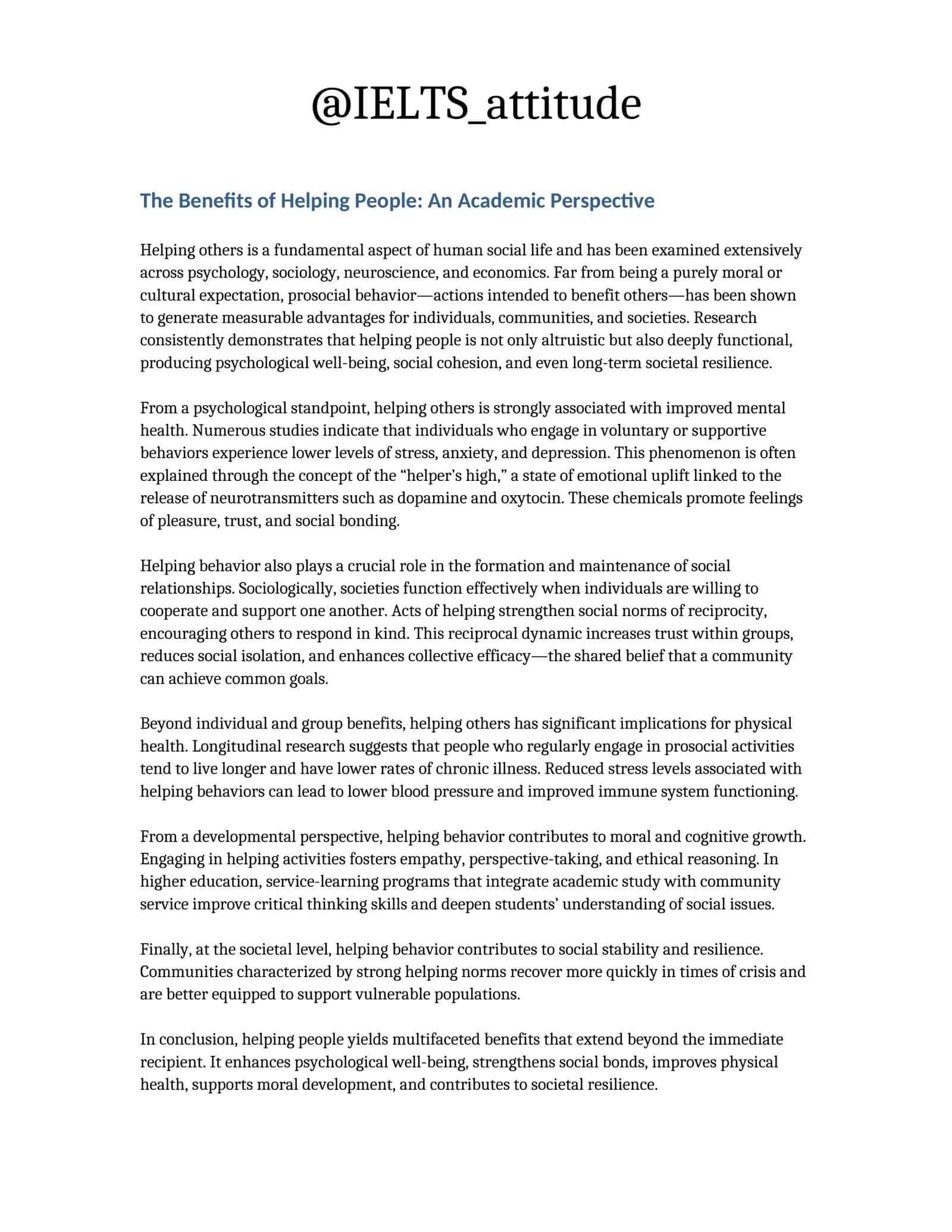 The Benefits of Helping People: An Academic Perspective
