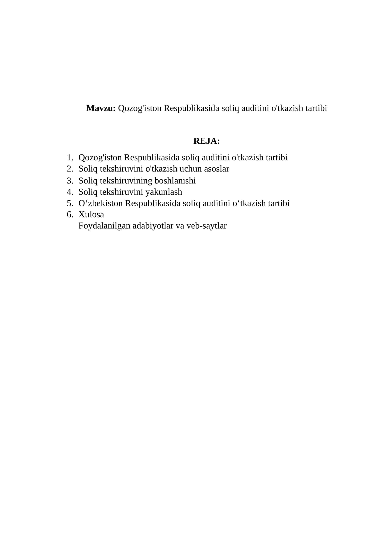 Qozog'iston Respublikasida soliq auditini o'tkazish tartibi