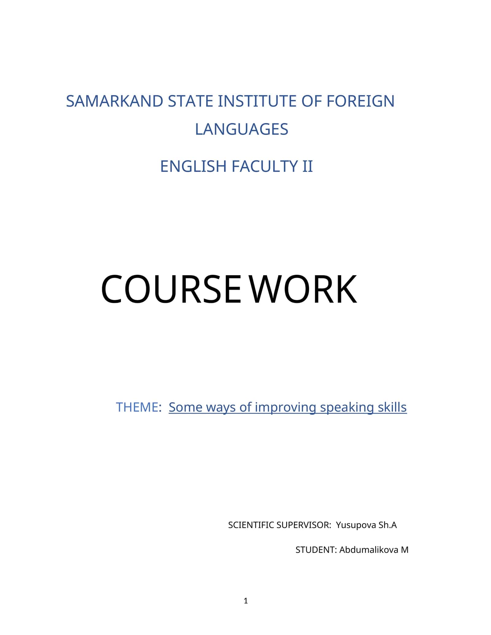 Course Work on Improving Speaking Skills
