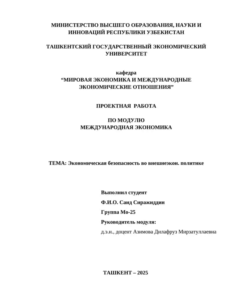 Экономическая безопасность во внешнеэкон. политике