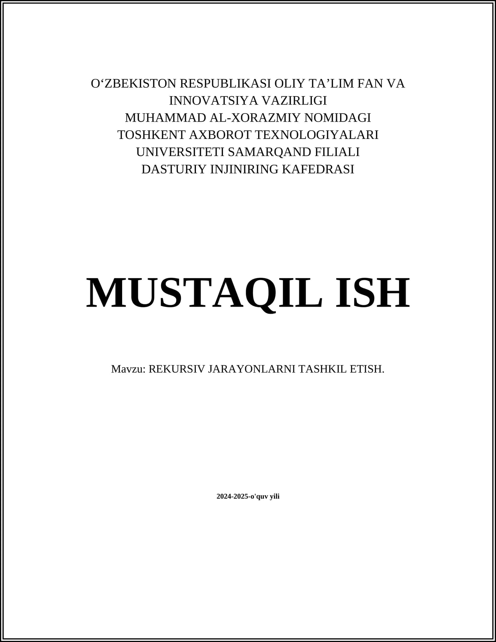 REKURSIV JARAYONLARNI TASHKIL ETISH
