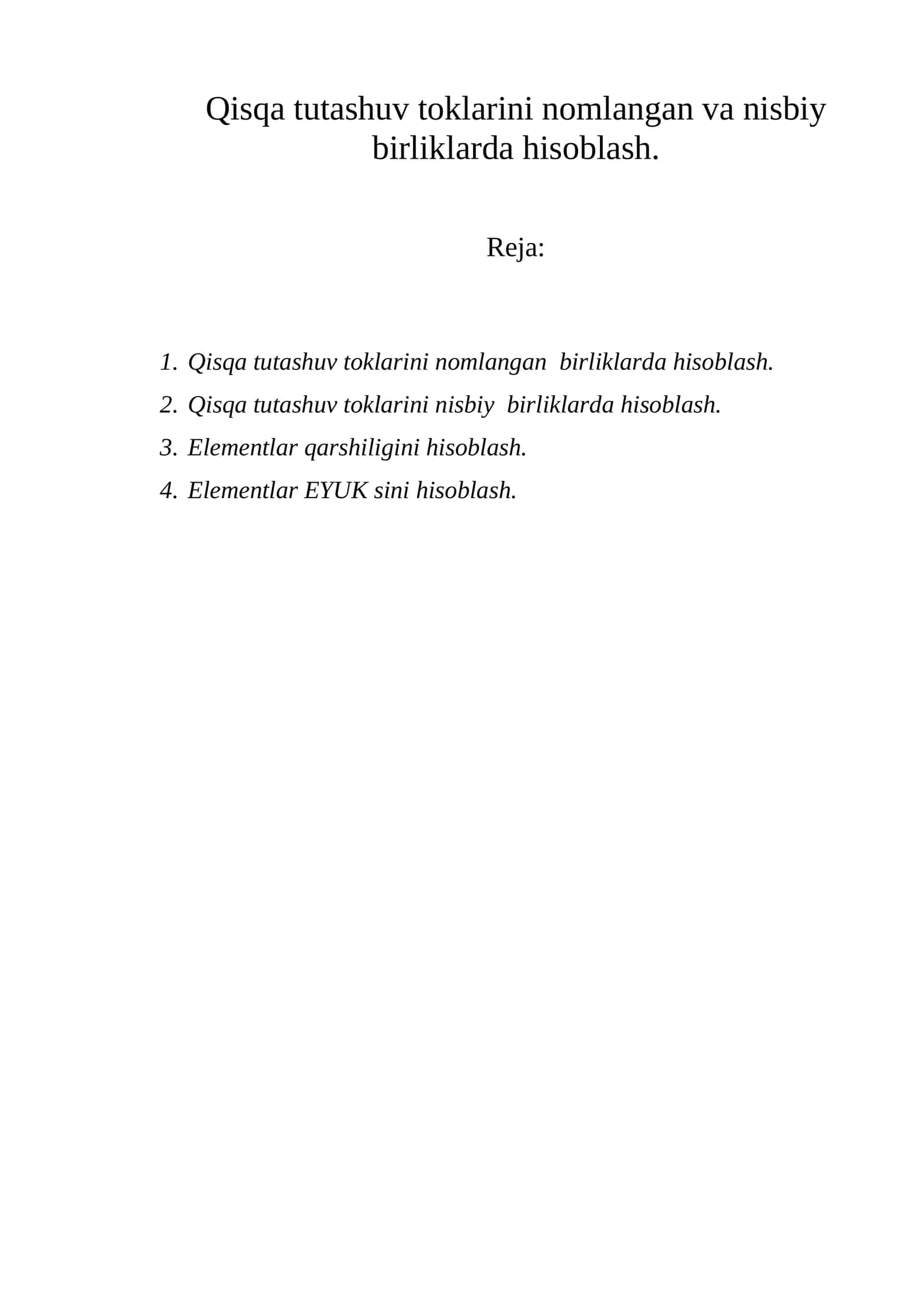 Elektr tarmoq elementlarining qarshiliklarini hisoblash