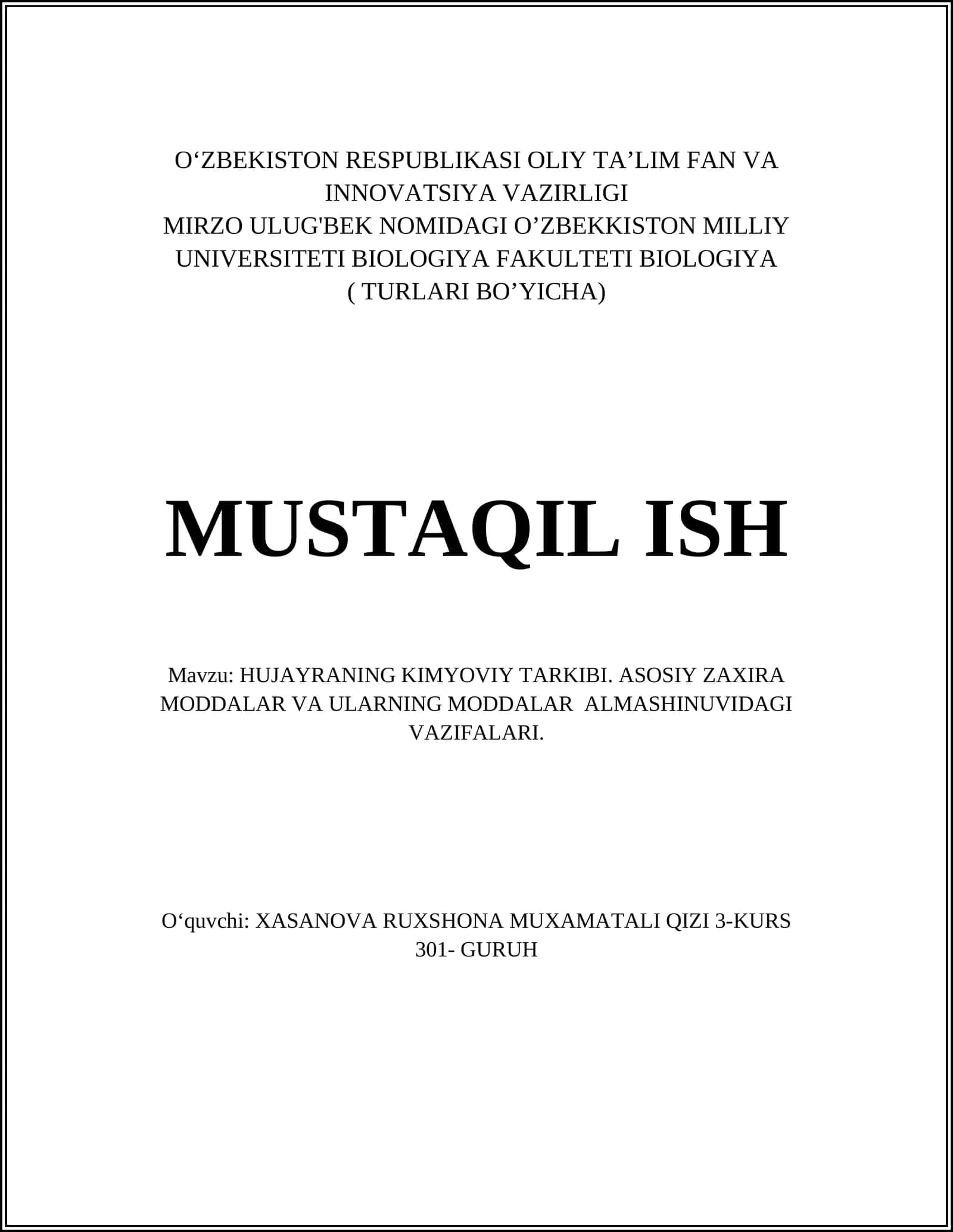 Hujayraning kimyoviy tarkibi