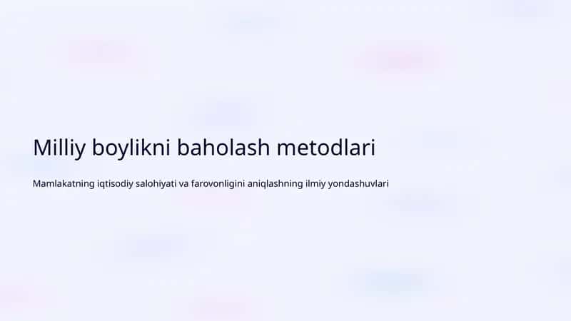 Milliy boylikni baholash metodlari