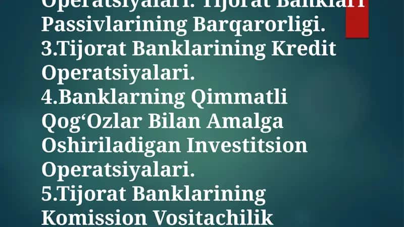 Tijorat Banklarining Operatsiyalari