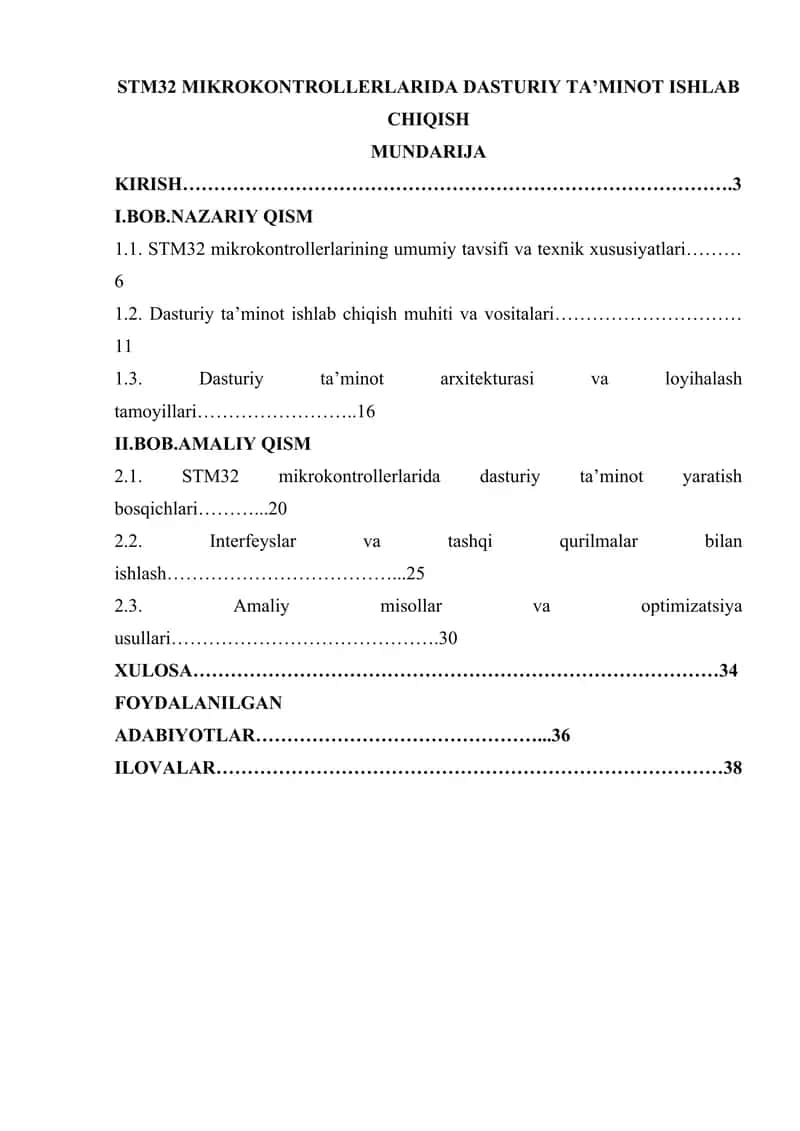 STM32 MIKROKONTROLLERLARIDA DASTURIY TA’MINOT ISHLAB CHIQISH