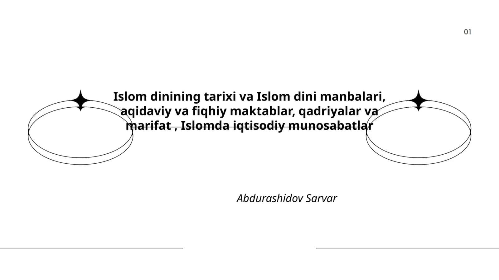Islom dinining tarixi va Islom dini manbalari, aqidaviy va fiqhiy maktablar, qadriyalar va marifat, Islomda iqtisodiy munosabatlar