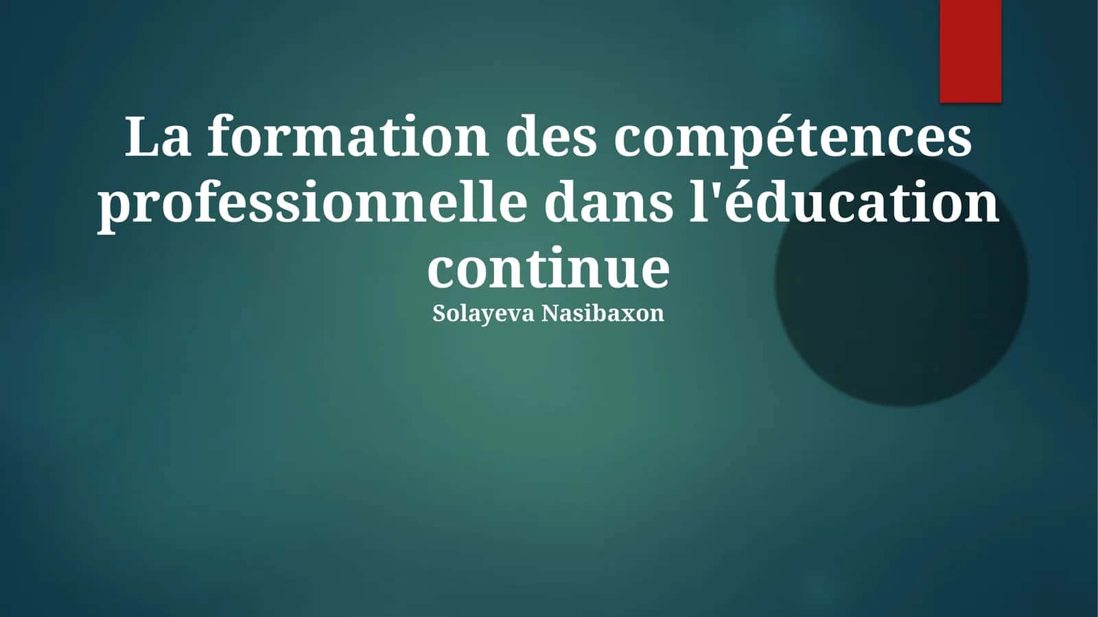 La formation des compétences professionnelles dans l'éducation continue