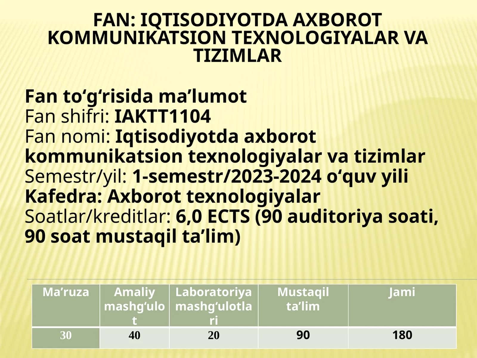 Iqtisodiyotda axborot kommunikatsion texnologiyalari va tizimlar