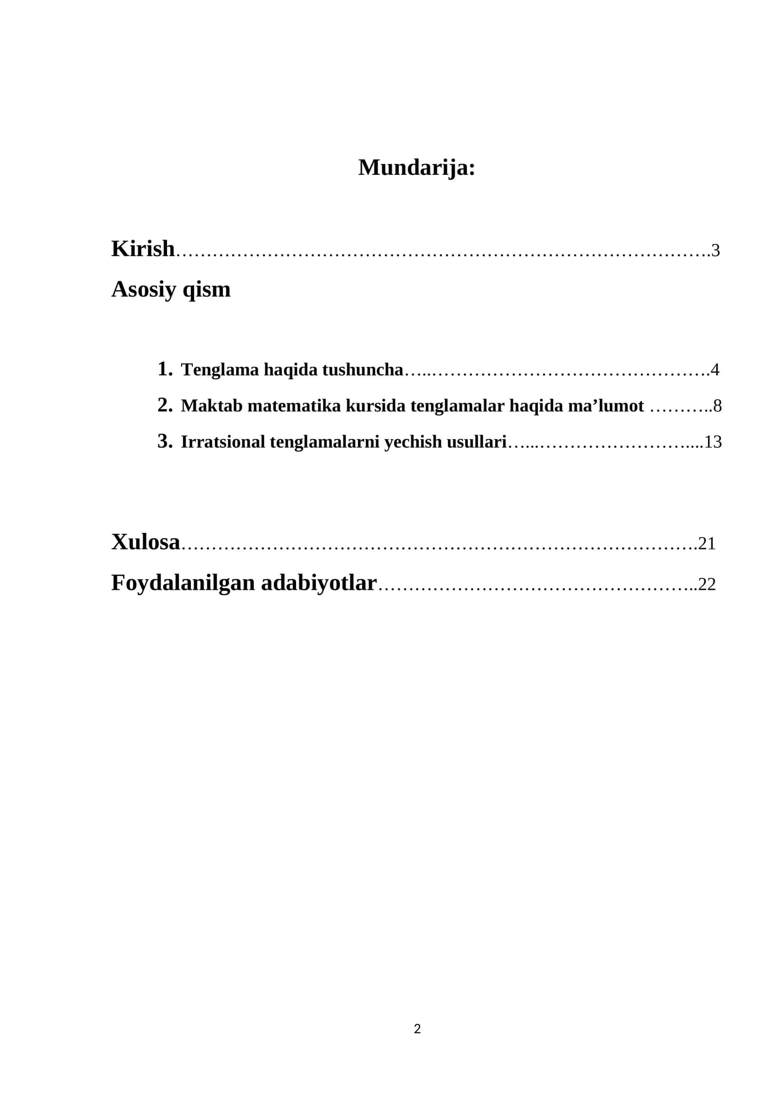 Maktab matematika kursida tenglamalar haqida ma’lumot