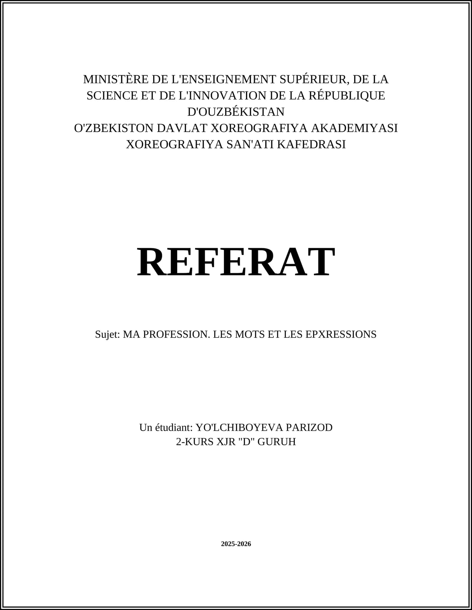 REFERAT MA PROFESSION. LES MOTS ET LES EPXRESSIONS