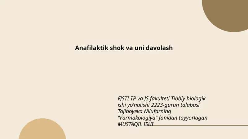 Anafilaktik shok va uni davolash