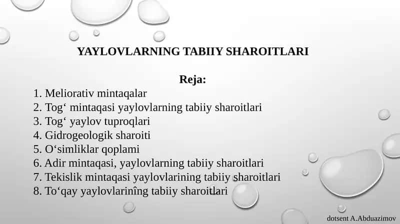 YAYLOVLARNING TABIIY SHAROITLARI