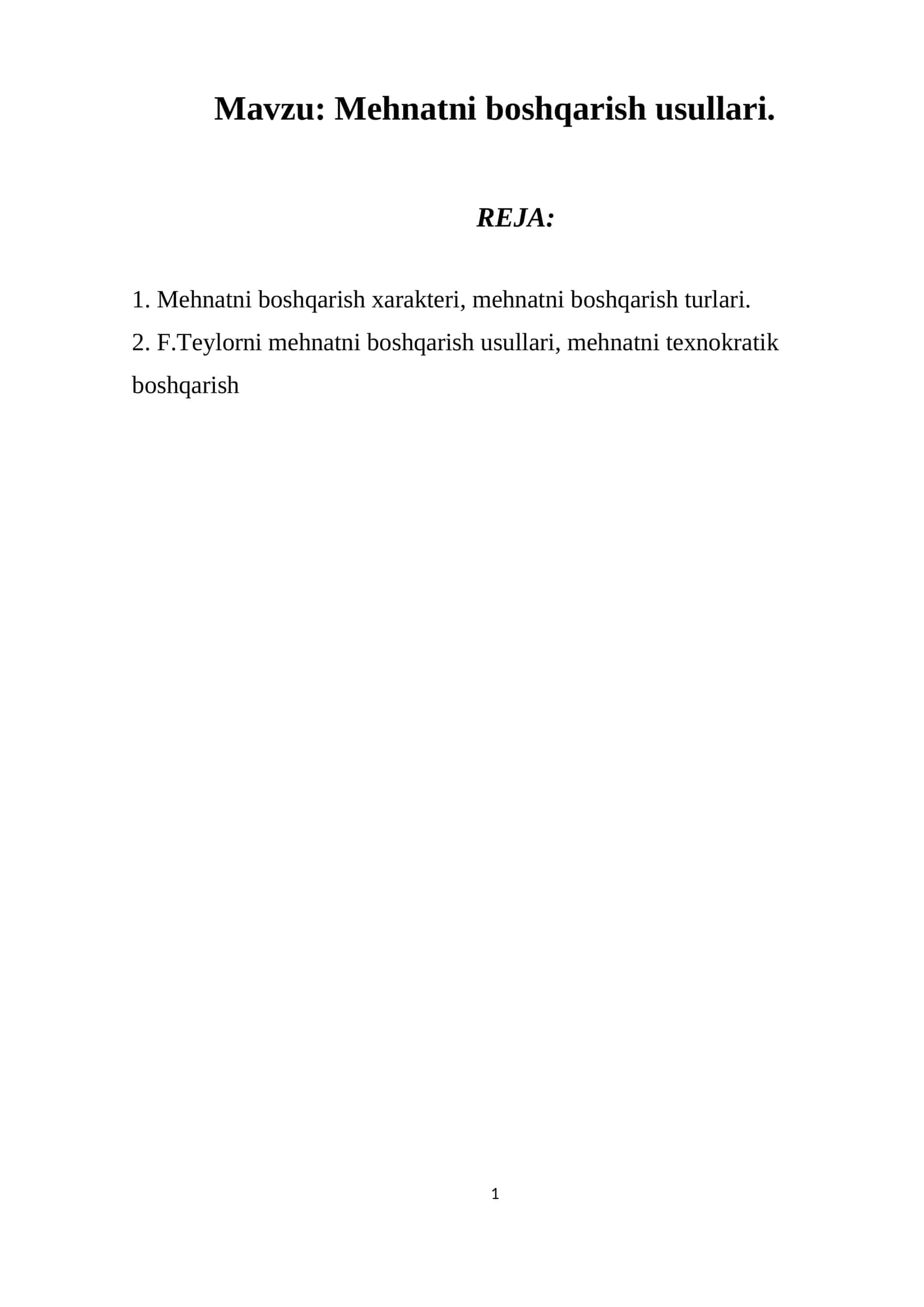 Mehnatni boshqarish usullari
