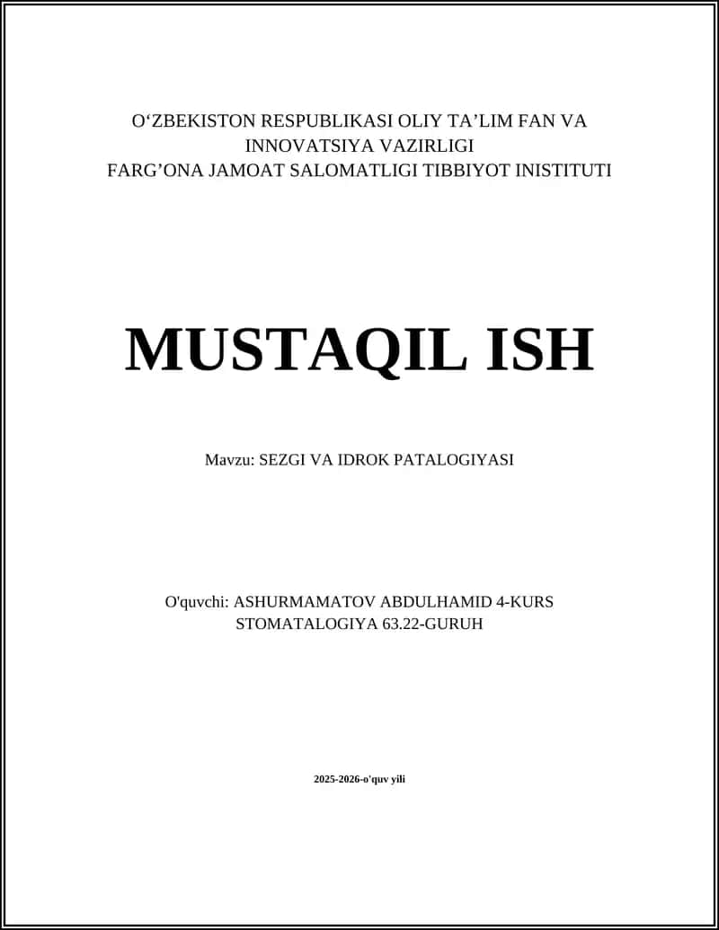 SEZGI VA IDROK PATALOGIYASI